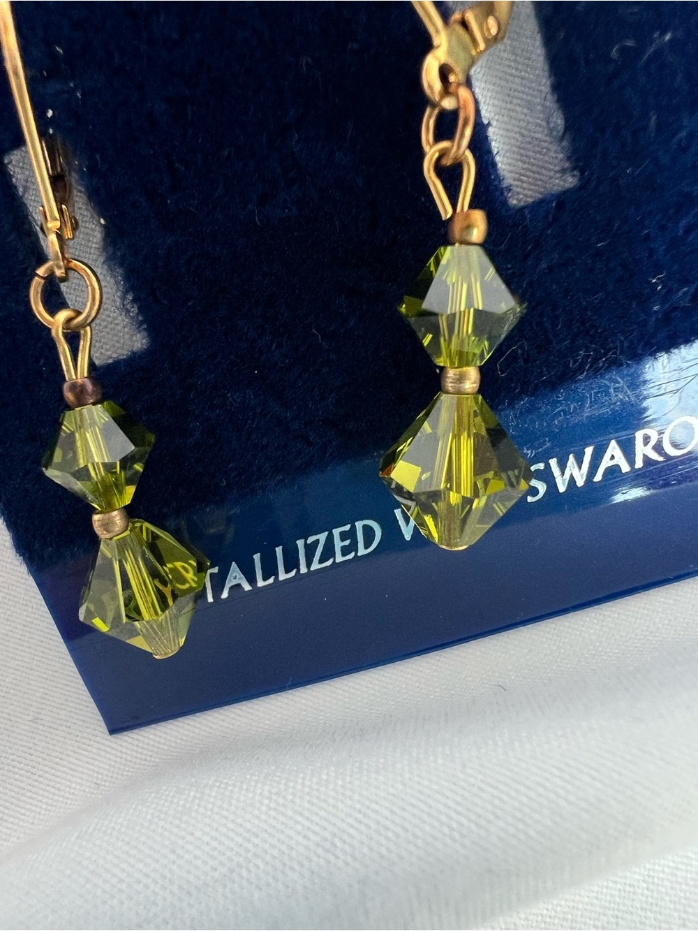 Crystalized with Swarovski Olive Green Drop Earrings by - Picture 3 of 3